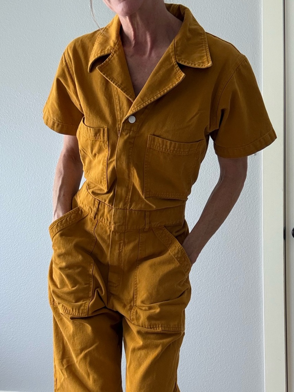 Big Bud Press shortsleeved jumpsuit mustard yellow sz M - Picture 4 of 11